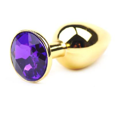 Gold Anal Plug Small w Purple Diamante