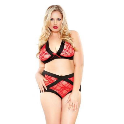 Curve Two Tone Lace Peek a boo Cutout Bra Set 3X 4X