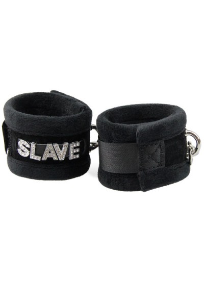 Love In Leather Sparkling SLAVE Furry Handcuffs