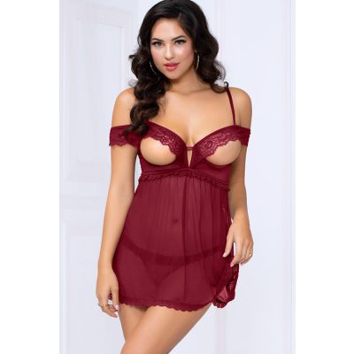 Seven Til Midnight Intimate Detail Open Cup Wine Babydoll with Panty