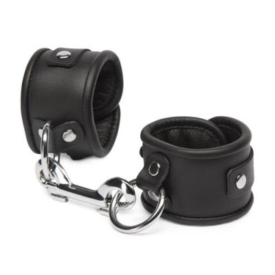 Deluxe padded leather collar and wrist restraint set