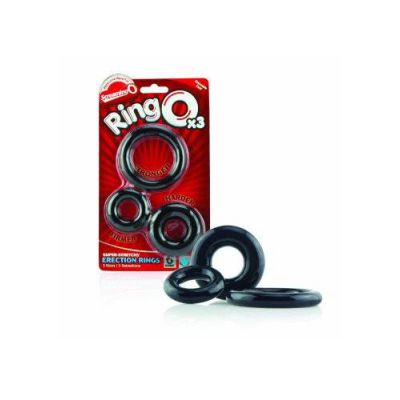 The RingO Cock Ring 3 Pack by Screaming O Black
