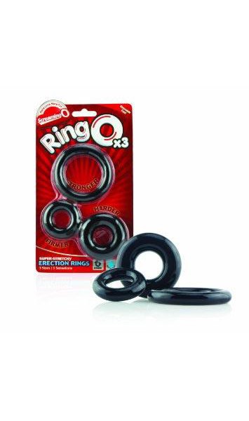 The RingO Cock Ring 3 Pack by Screaming O - Black