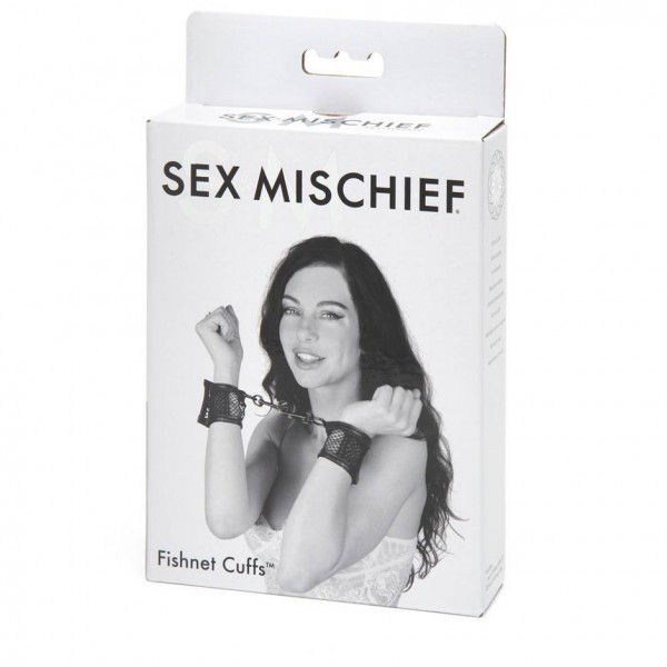 Sex & Mischief Faux Leather and Fishnet Wrist Cuffs