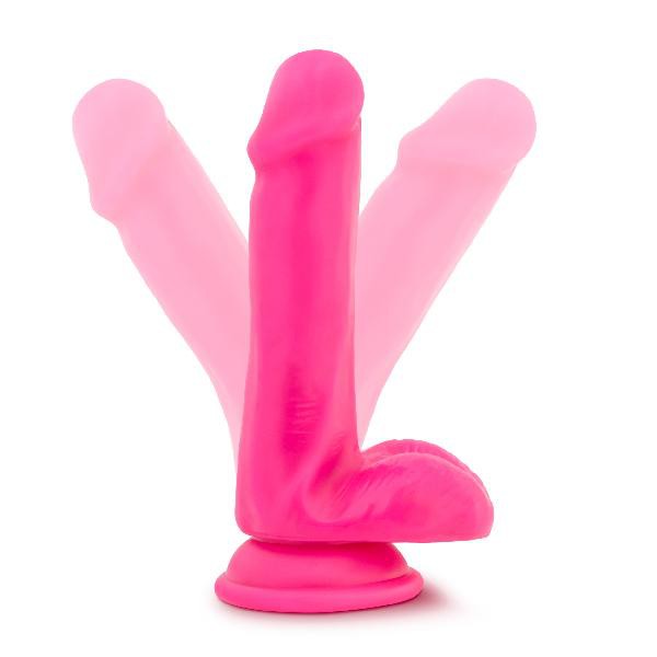 Neo Elite 6in Silicone Dual Density Cock with Balls Neon Pink — image 6 of 6