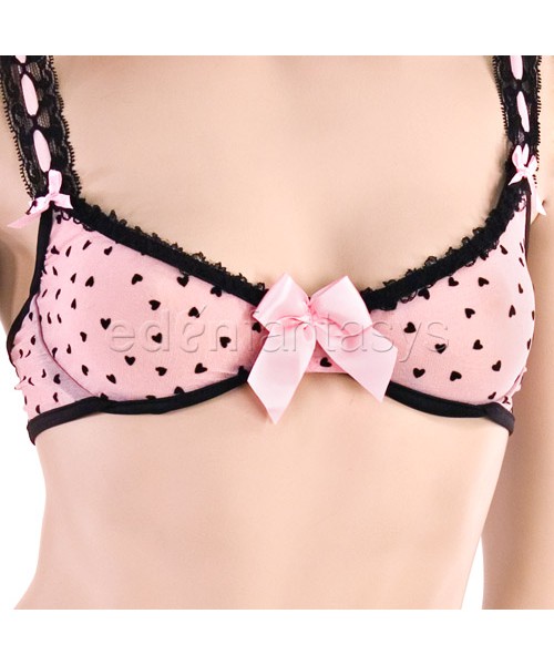 Heart mesh bra with garterbelt and g-string