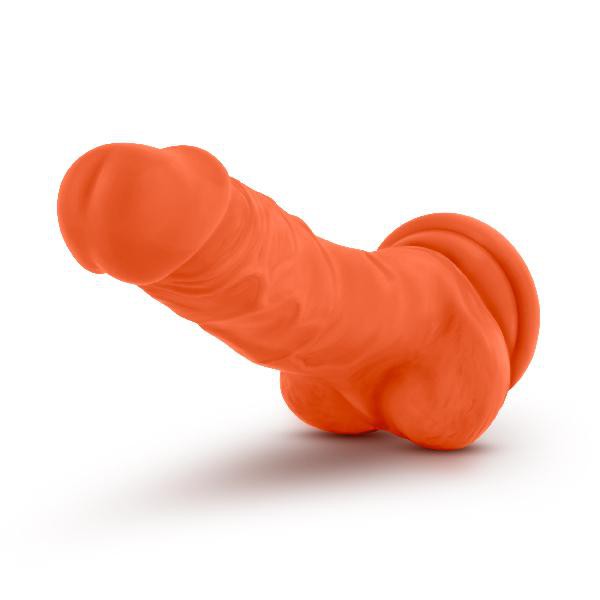 Neo Elite 7.5in Silicone Dual Density Cock with Balls Neon Orange — image 4 of 6