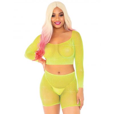 Leg Avenue Fishnet Long Sleeve Crop Top Short