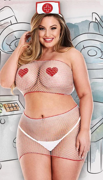 Naughty Night Shift Nurse Lingerie Fishnet Costume with Nurses Cap — image 10 of 11