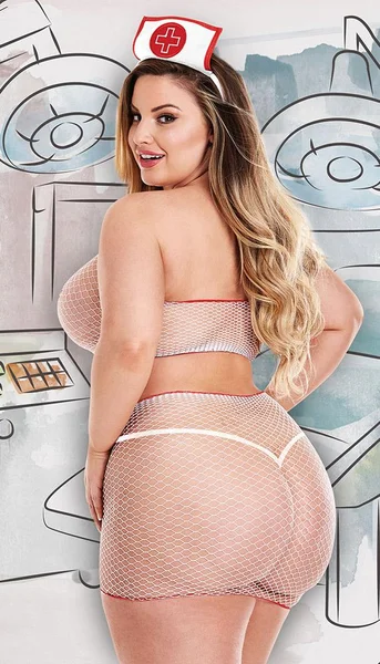 Naughty Night Shift Nurse Lingerie Fishnet Costume with Nurses Cap — image 11 of 11
