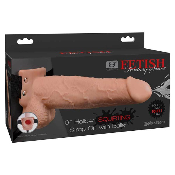 9'' Tan Squirting/Cumming Hollow Strap On Penis Extension by Fetish Fantasy