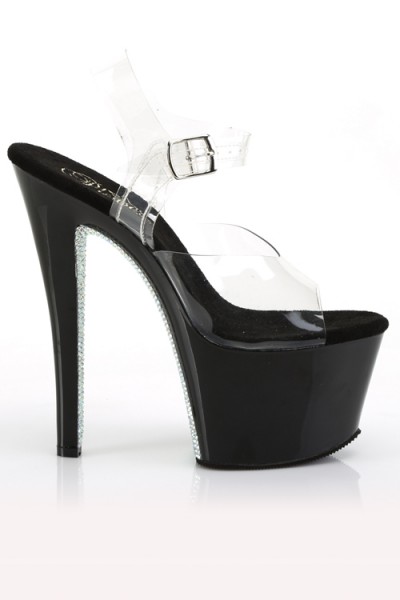 Pleaser Sky 7" Platform Sandal With Rhinestone Accents