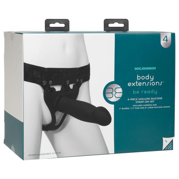 Be Ready Hollow Silicone Strap On Penis Extension Set Black
