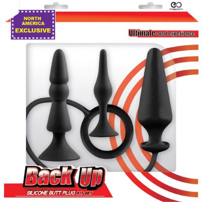 Back Up Silicone Butt Plug Kit Set Black