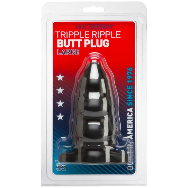 Triple Ripple Butt Plug - Large (Black) — image 14 of 14