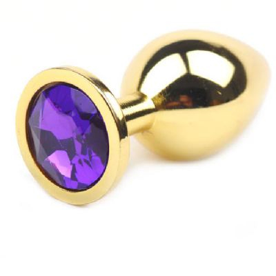 Gold Anal Plug Medium w Purple Diamante