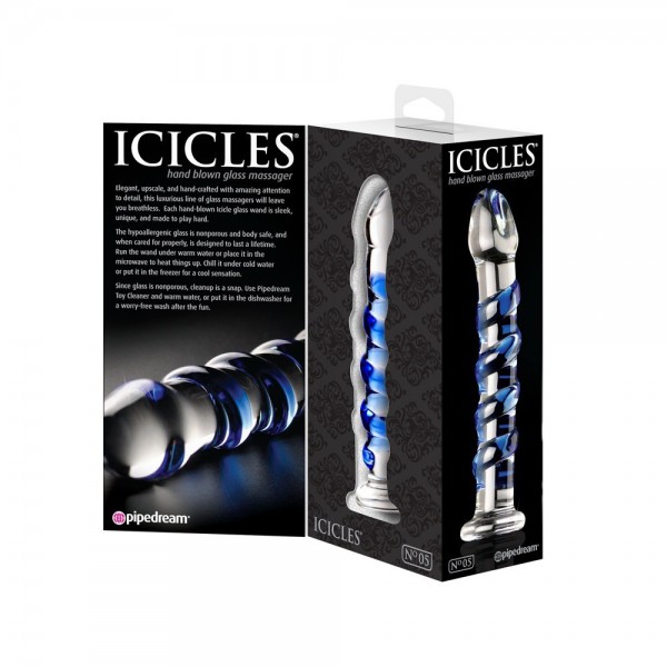 Icicles No. 5 Blue Spiral Glass Dildo