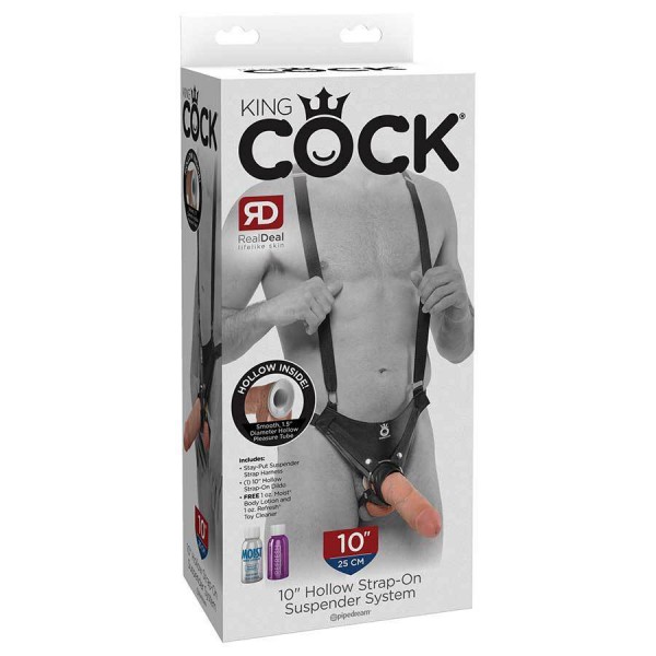 King Cock Tan 10'' Hollow Strap On Penis Extension with Suspender Harness