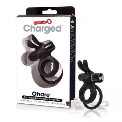 Charged Ohare Rechargeable Rabbit Vibe Cockring by Screaming O Black