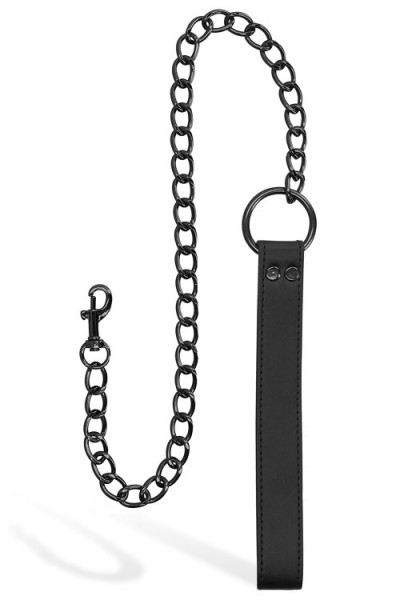 OUCH! Faux Leather Collar with Skulls Neckplate & Chain Leash