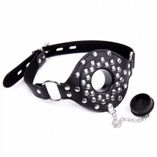 Leather Studded Open Mouth Feeding Gag