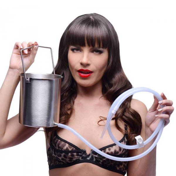 Premium Anal Enema Stainless Bucket Kit with Silicone Hose by CleanStream