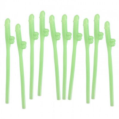 Glow Dicky Penis Head Novelty Drink Straws 10pk