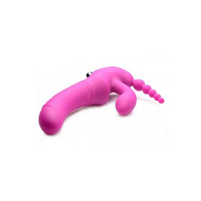 Strap U 9 Silicone Vibrating Strapless Strap On Triple Dildo