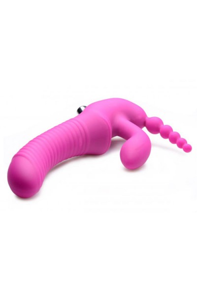 Strap U 9" Silicone Vibrating Strapless Strap-On Triple Dildo