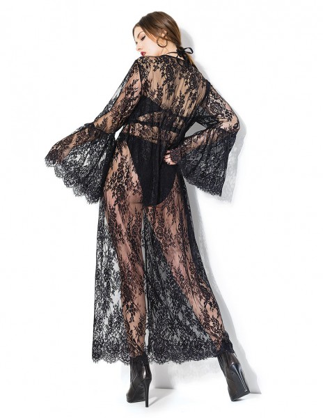 DARQUE Bell Sleeve Long Lace Robe