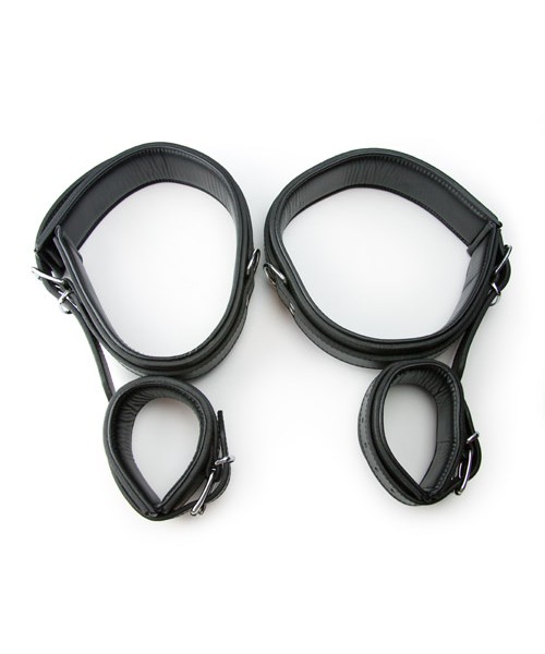 Heavy duty leather wrist to thigh restraints
