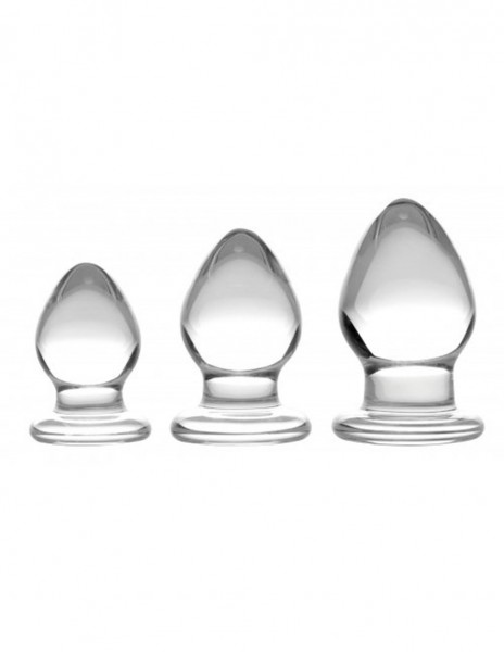 Prisms Erotic Glass Triplets 3 Piece Glass Anal Plug Kit