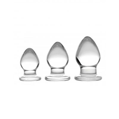 Prisms Erotic Glass Triplets 3 Piece Glass Anal Plug Kit