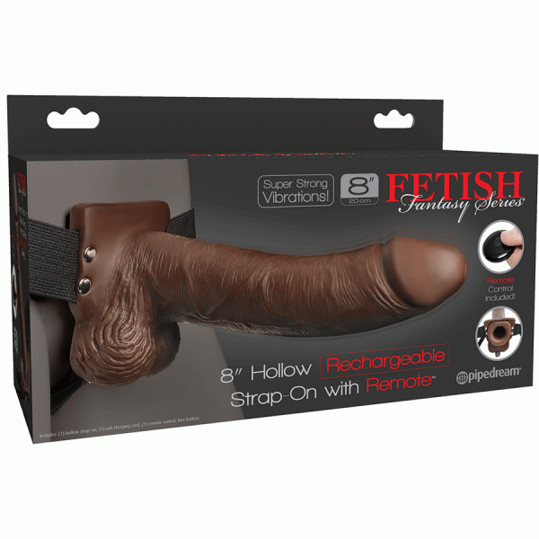 8'' Brown Rechargeable Vibrating Hollow Strap On Penis Extension by Fetish Fantasy