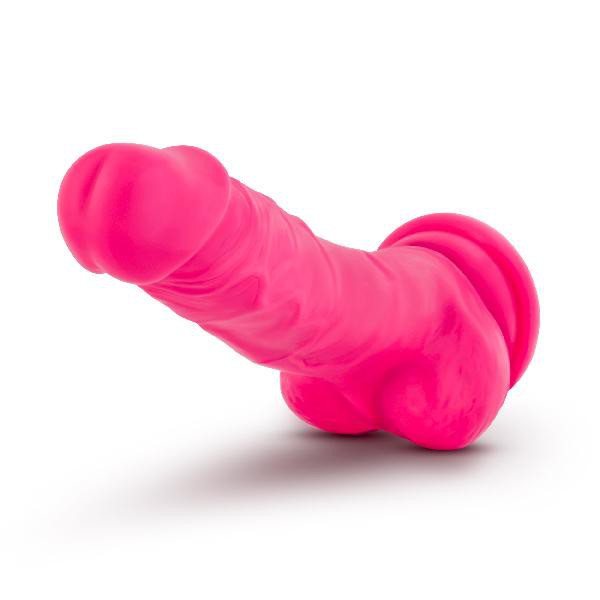 Neo Elite 7.5in Silicone Dual Density Cock with Balls Neon Pink — image 4 of 6