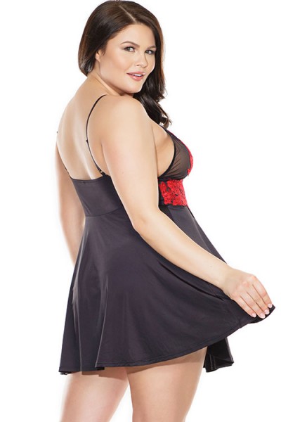 Coquette Love Blossoms Embroidered Babydoll with G-String