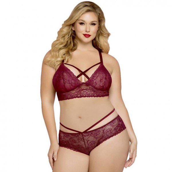 Seven 'til Midnight Plus Size Wine Lace Strappy Bralette