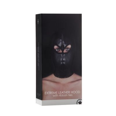 Extreme Leather Bondage Hood with Ribbon Ties