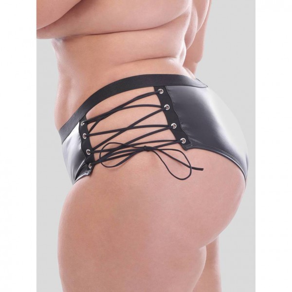 Lovehoney Fierce Leather-Look Lace-Up Crotchless Shorts
