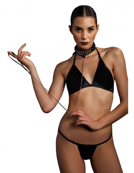 Leg Avenue Studded Collar with Chain and Strap