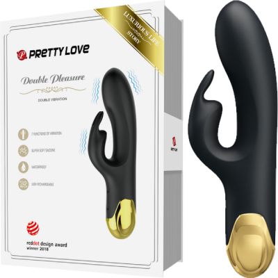 Pretty Love Double Pleasure Silicone Rechargeable Rabbit Vibrator Black