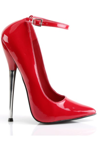 Devious Dagger 6 1/4" Red Heel Pump With Ankle Strap