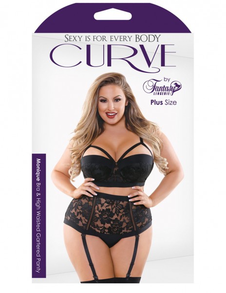 Curve Monique Strappy Bra and High Waist Lace Panty Set