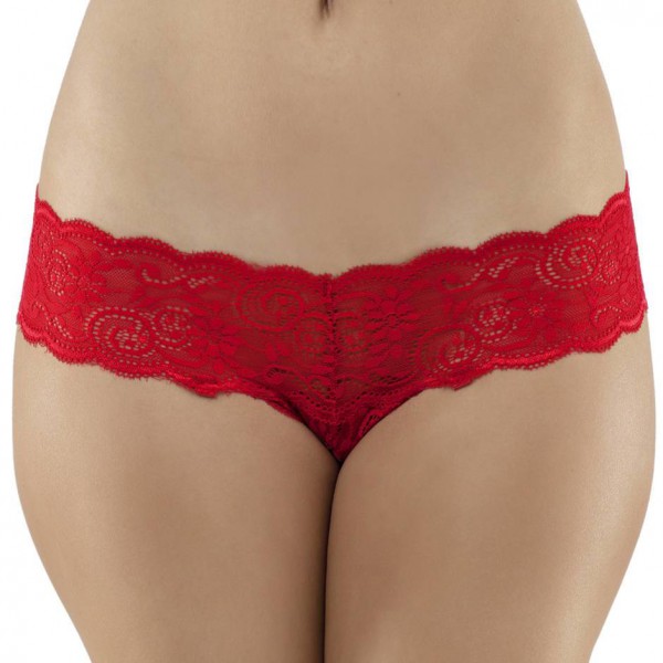 Lovehoney Red Crotchless Lace Thong with Removable Suspender Straps
