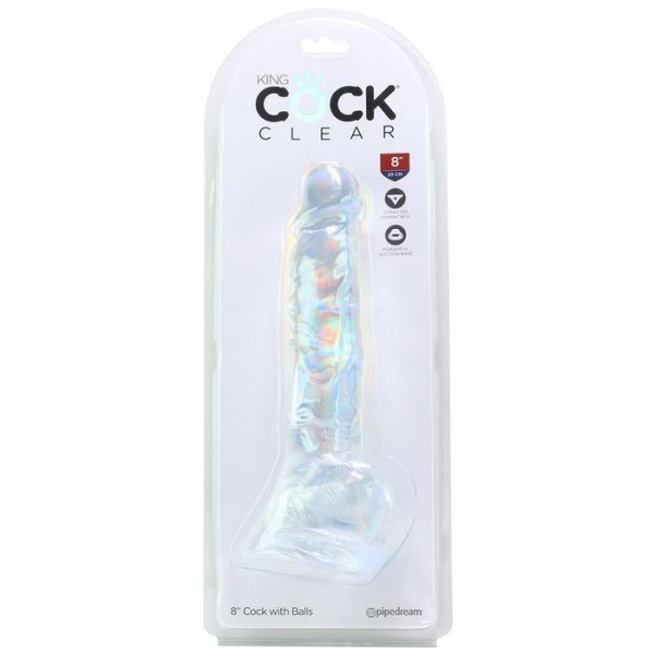 King Cock Clear 8" Suction Cup Dildo With Balls