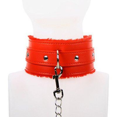 Red Hot Fur Lined Collar With Chain Leash