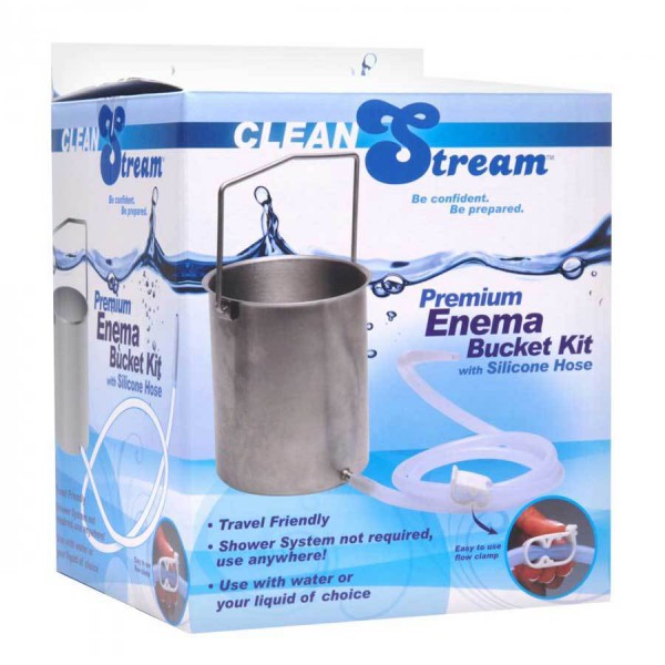 Premium Anal Enema Stainless Bucket Kit with Silicone Hose by CleanStream