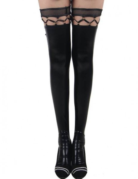 Black Faux Leather Stockings - One Size Fits Most