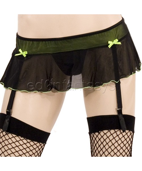 Gathered mesh bra and gartered skirtini