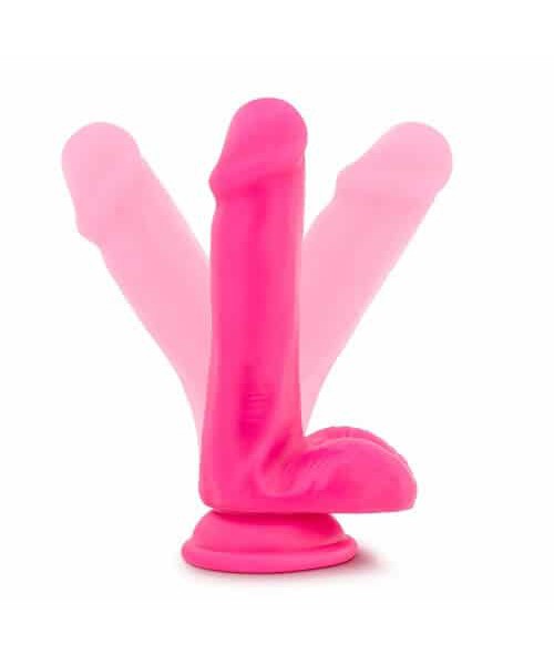 6 Inch Dual Density Cock with Balls Neon Pink — image 5 of 6